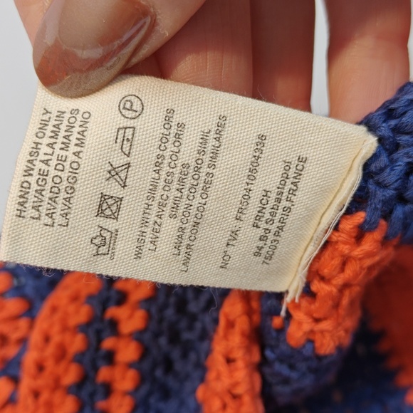 FRNCH NWT Cybille Sleeveless Crochet Jacket Vibrant Orange and Blue Knit Medium - Picture 5 of 16
